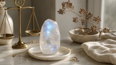Libra July 2026 monthly horoscope with Moonstone as crystal of the month, zodiac symbol ♎