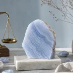 Libra October 2026 monthly horoscope with Blue Lace Agate as crystal of the month, zodiac symbol ♎