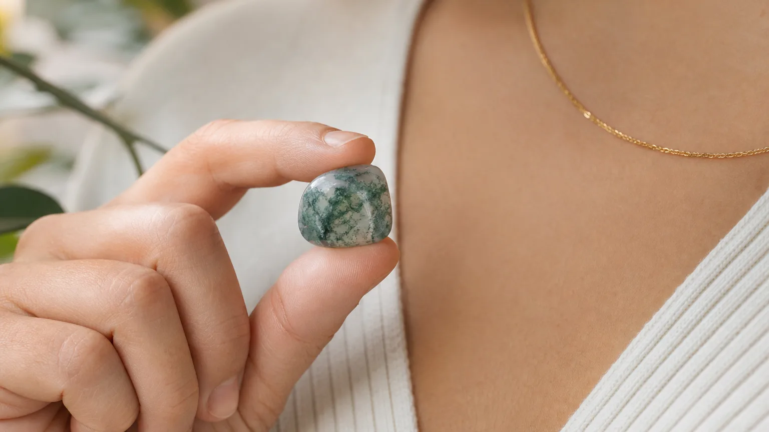 Moss Agate Meaning: Healing Properties & Uses 3 Moss agate tumbled stone benefits for growth and grounding