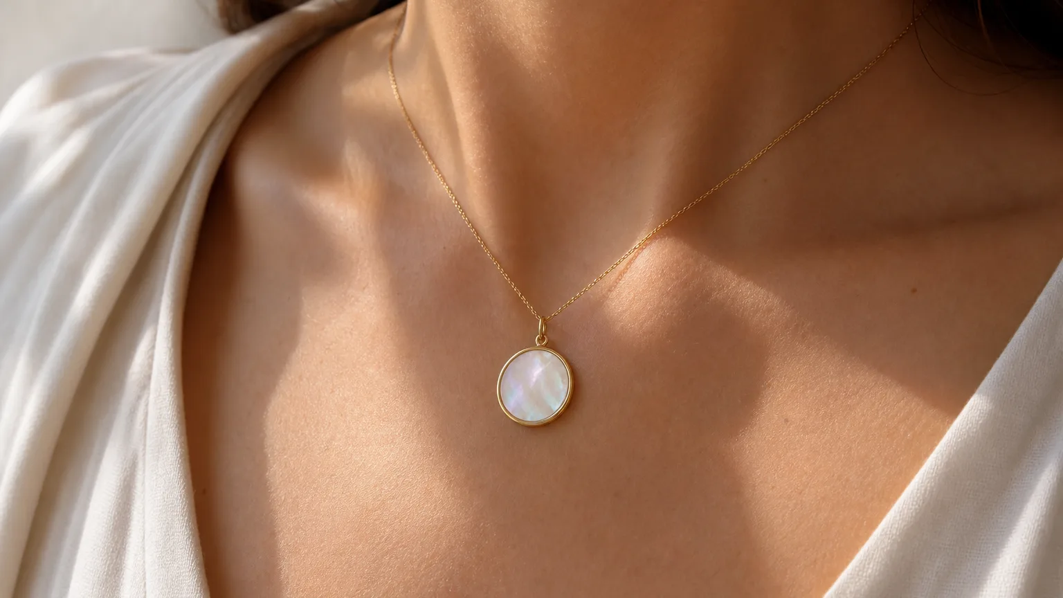 Nacre pendant benefits for calm and gentle reflection