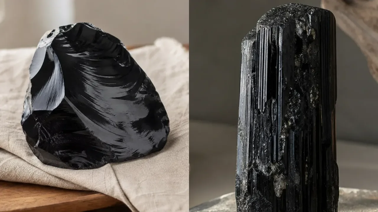 Obsidian and Black Tourmaline combination for crystal pairing