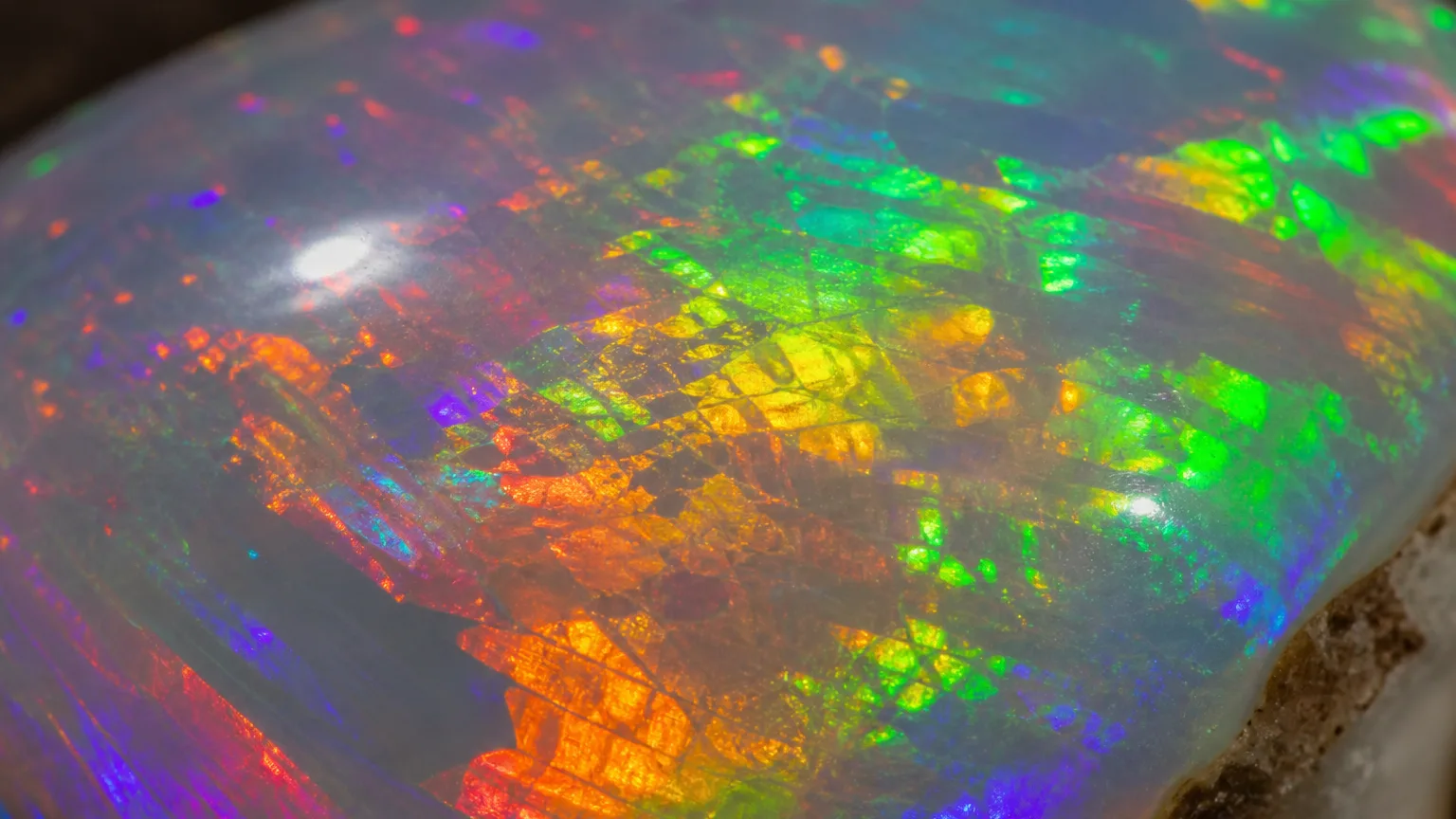Opal play-of-color rainbow flash close-up