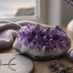 Pisces August 2026 monthly horoscope with Amethyst as crystal of the month, zodiac symbol ♓