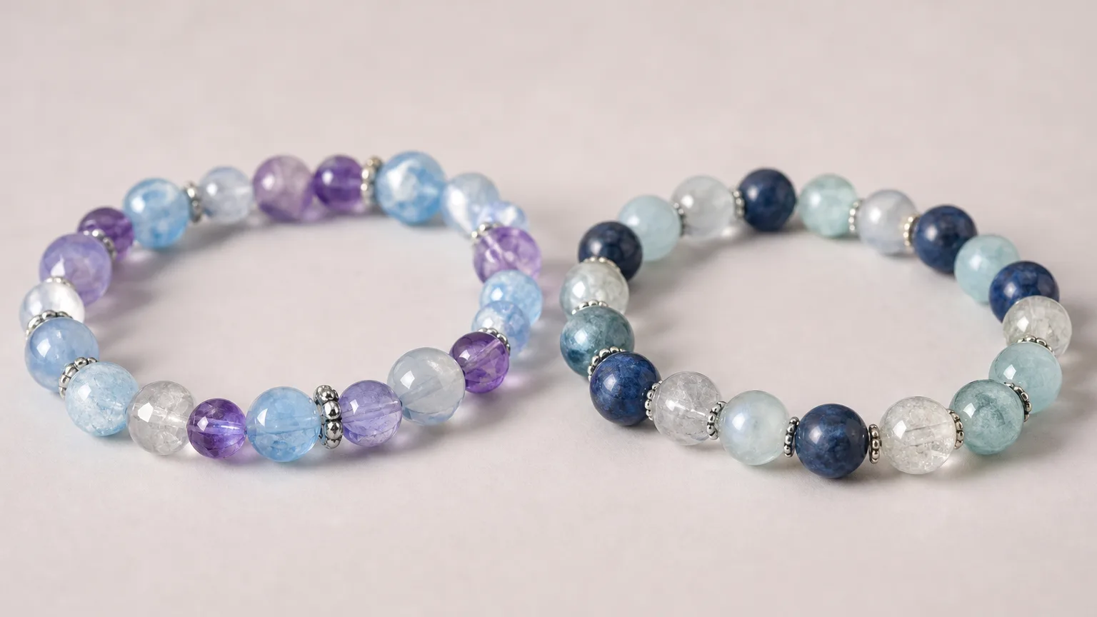 How Pisces and Pisces can use crystals together: two crystal bracelets side by side