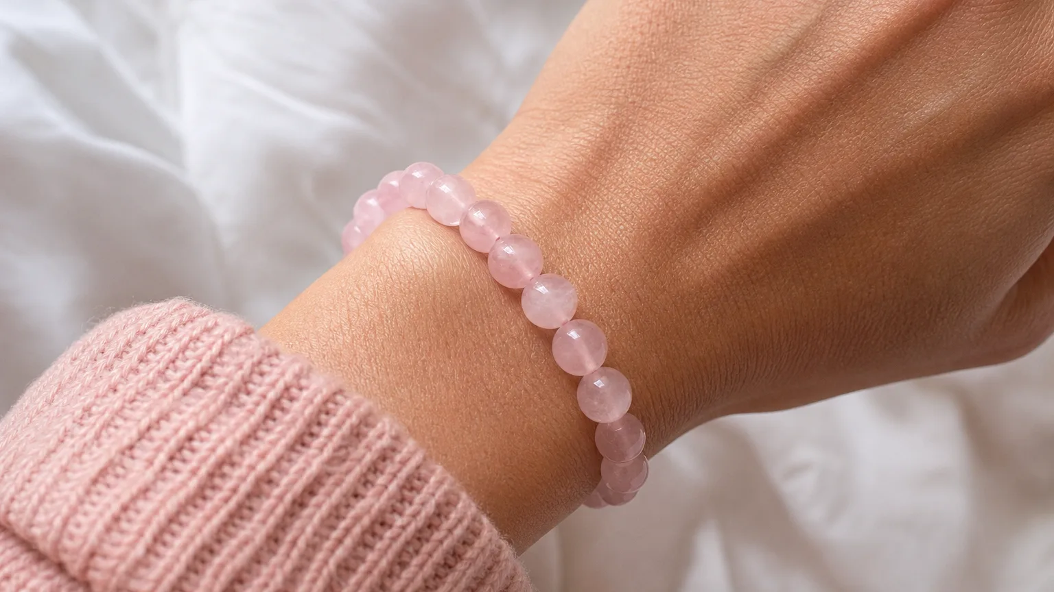 Rose quartz bracelet benefits for love and self-compassion