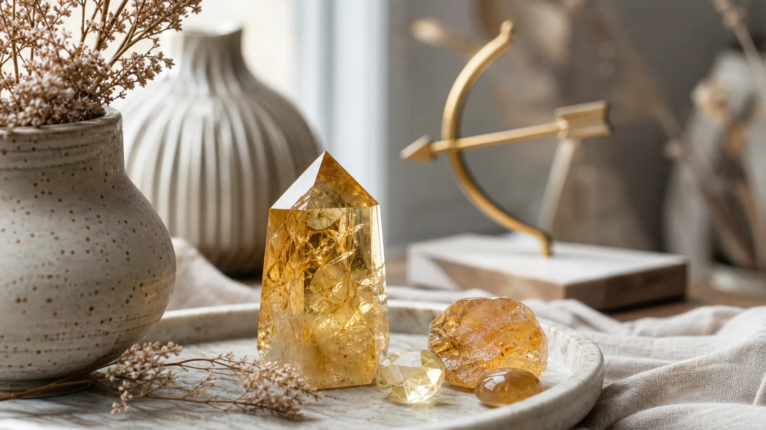 Sagittarius December 2026 monthly horoscope with Citrine as crystal of the month, zodiac symbol ♐