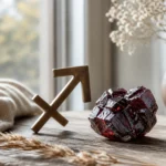 Sagittarius January 2026 monthly horoscope with Garnet as crystal of the month, zodiac symbol ♐