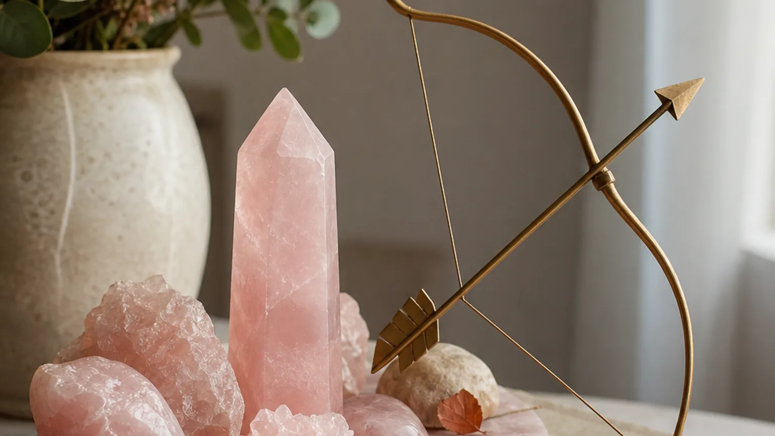 Sagittarius October 2026 monthly horoscope with Rose Quartz as crystal of the month, zodiac symbol ♐