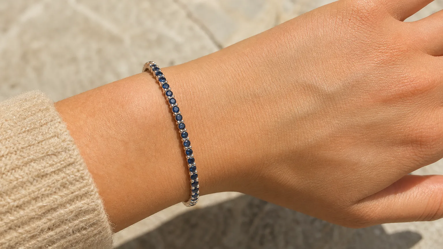 Sapphire bracelet worn on the wrist for daily use