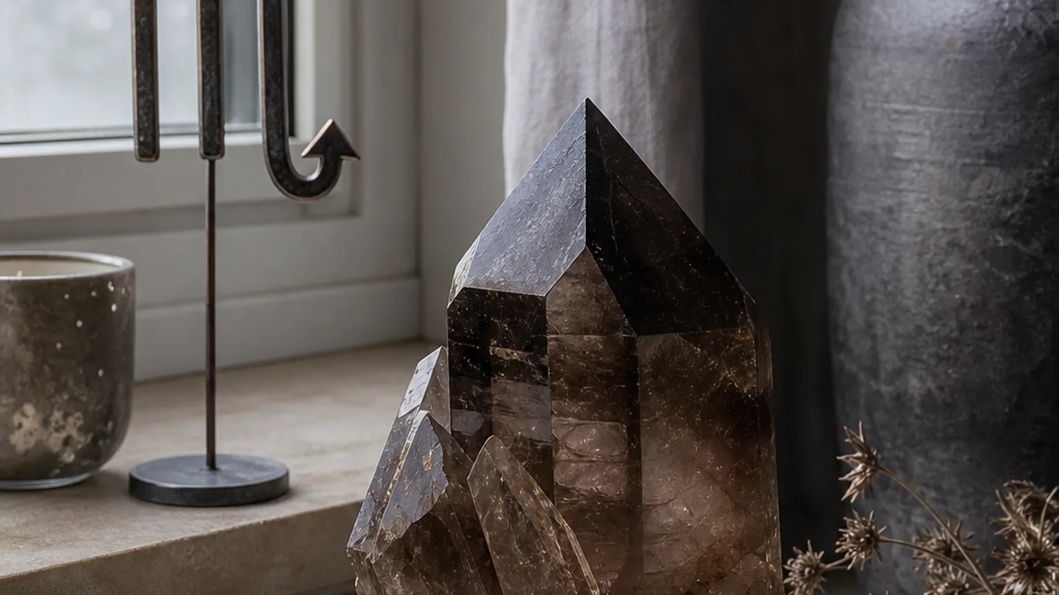 Scorpio January 2026 monthly horoscope with Smoky Quartz as crystal of the month, zodiac symbol ♏
