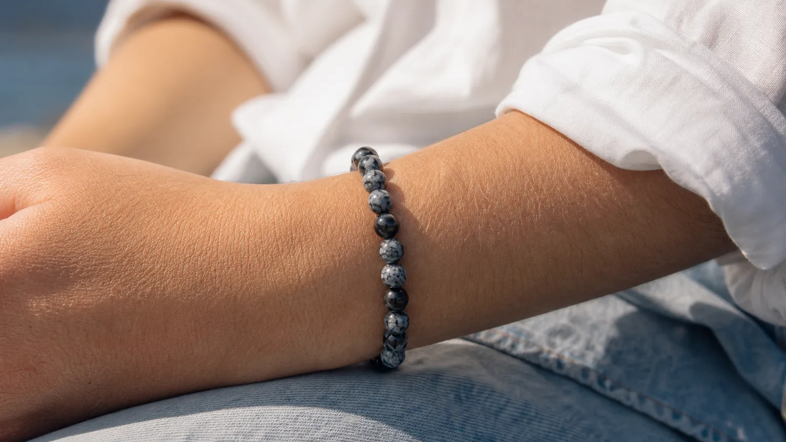 Snowflake obsidian used for balance and grounding practice