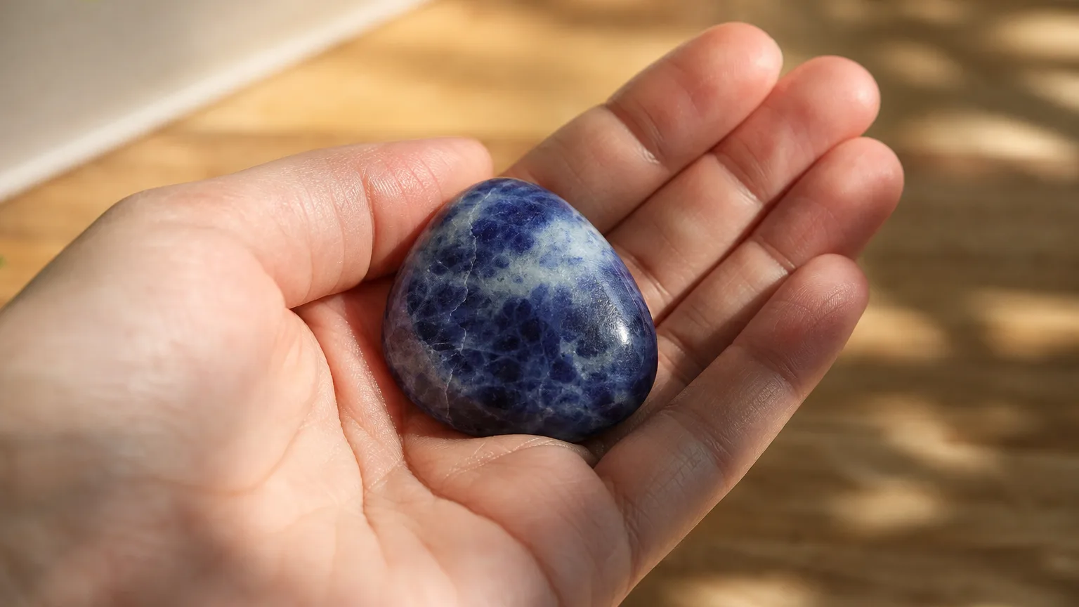 Sodalite Meaning: Healing Properties & Uses 5 Sodalite tumbled palm stone for clear thinking