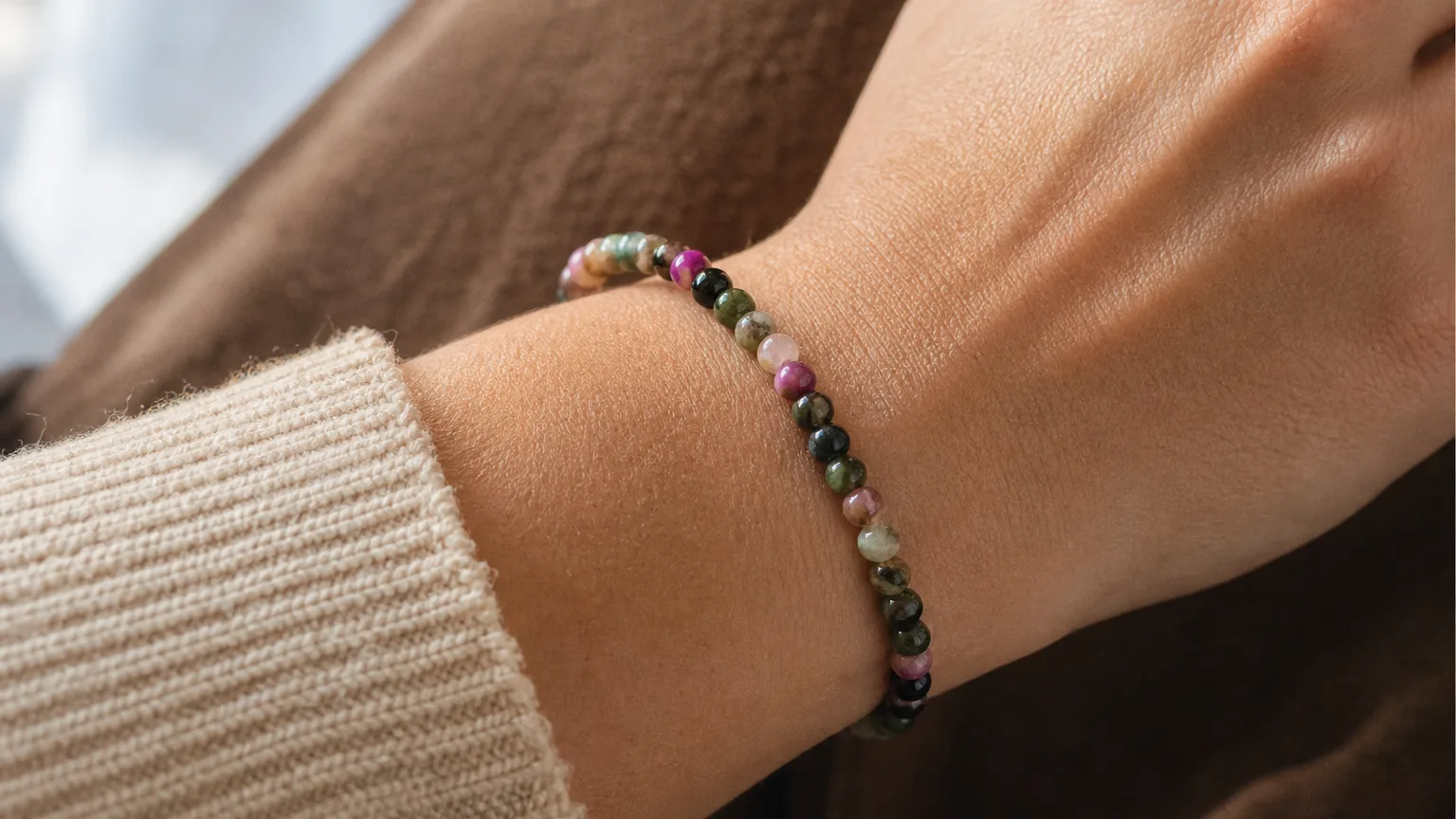 Tourmaline Meaning: Healing Properties & Uses 5 Tourmaline multi-color bead bracelet worn for daily balance
