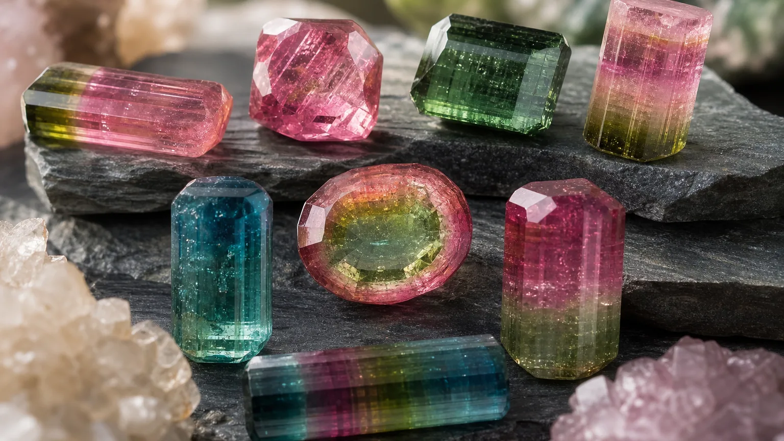 Tourmaline meaning guide with multi-color gemstones