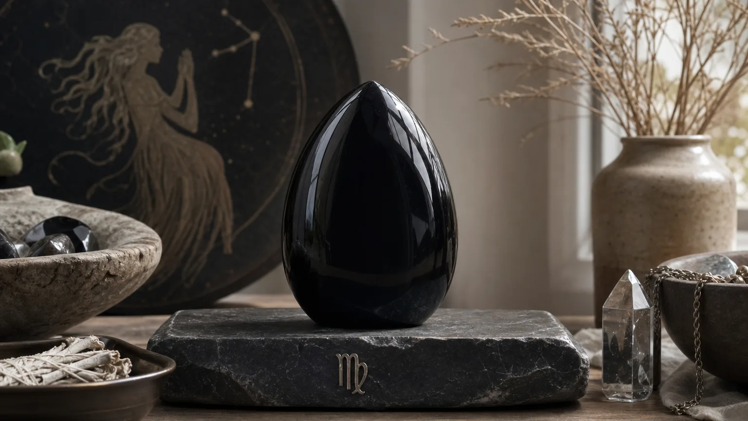 Virgo November 2026 monthly horoscope with Obsidian as crystal of the month, zodiac symbol ♍