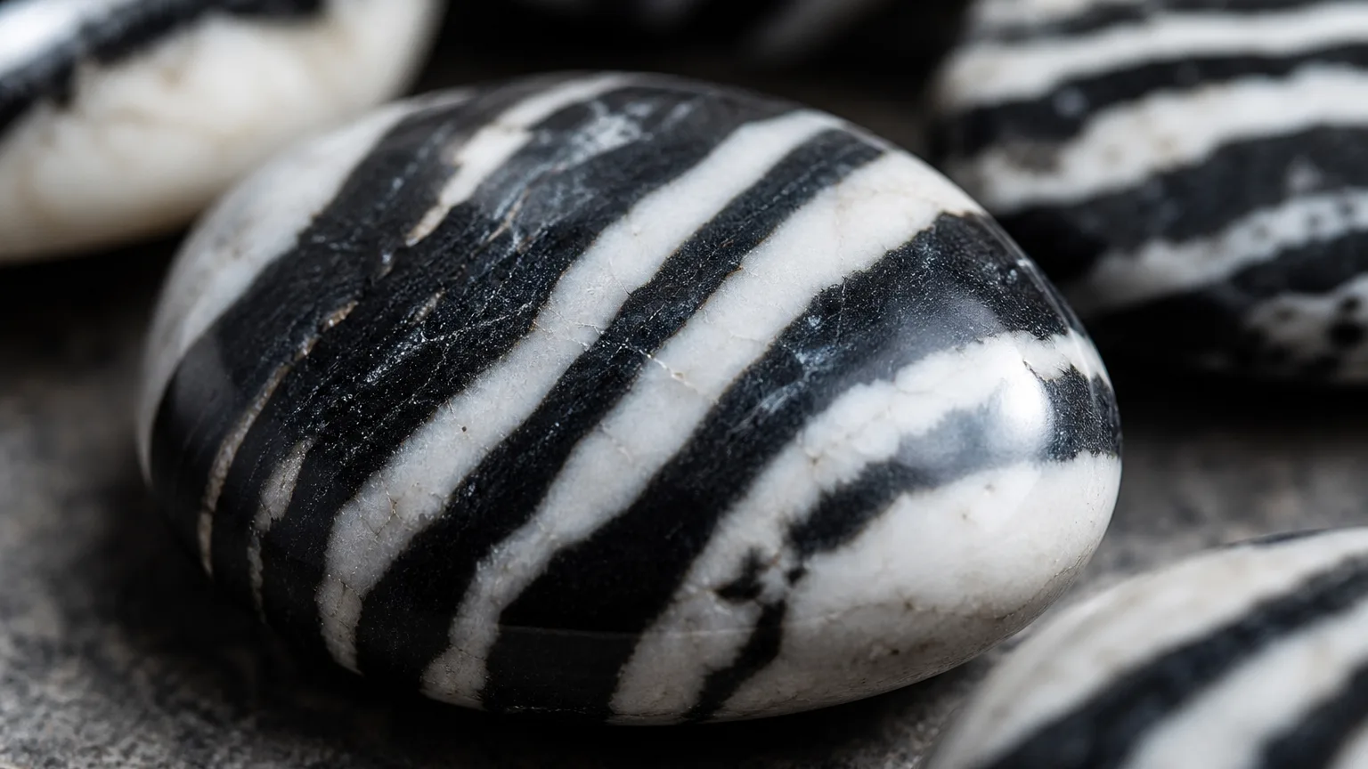 Zebra jasper black and white banded stone close-up