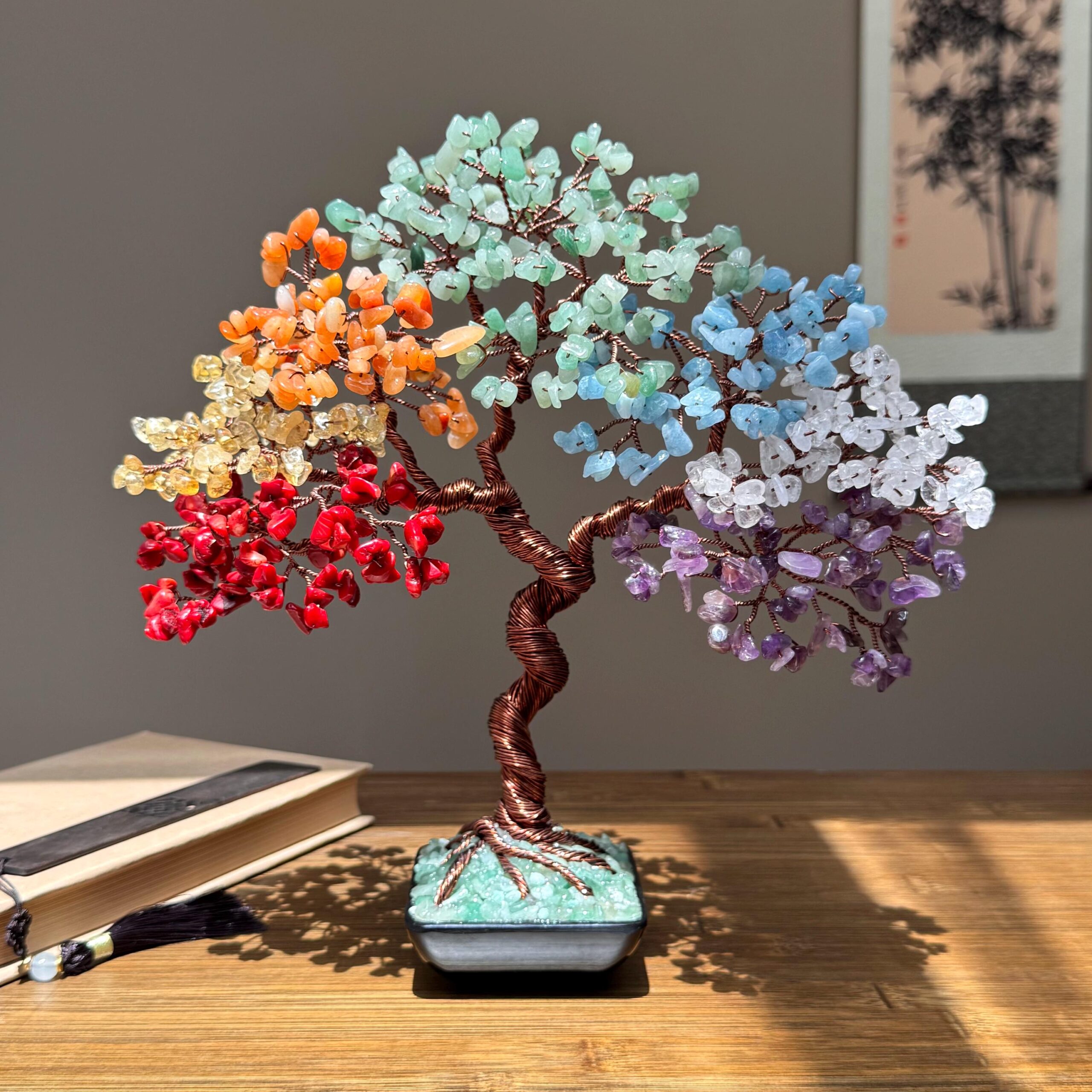 Natural Coral + Red Aventurine Bonsai Tree (Copper Wire) - Image 1 Natural Coral + Red Aventurine Bonsai Tree (Copper Wire) - 이미지 1