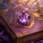 Dream journal scene for biblical dream book with calming crystals