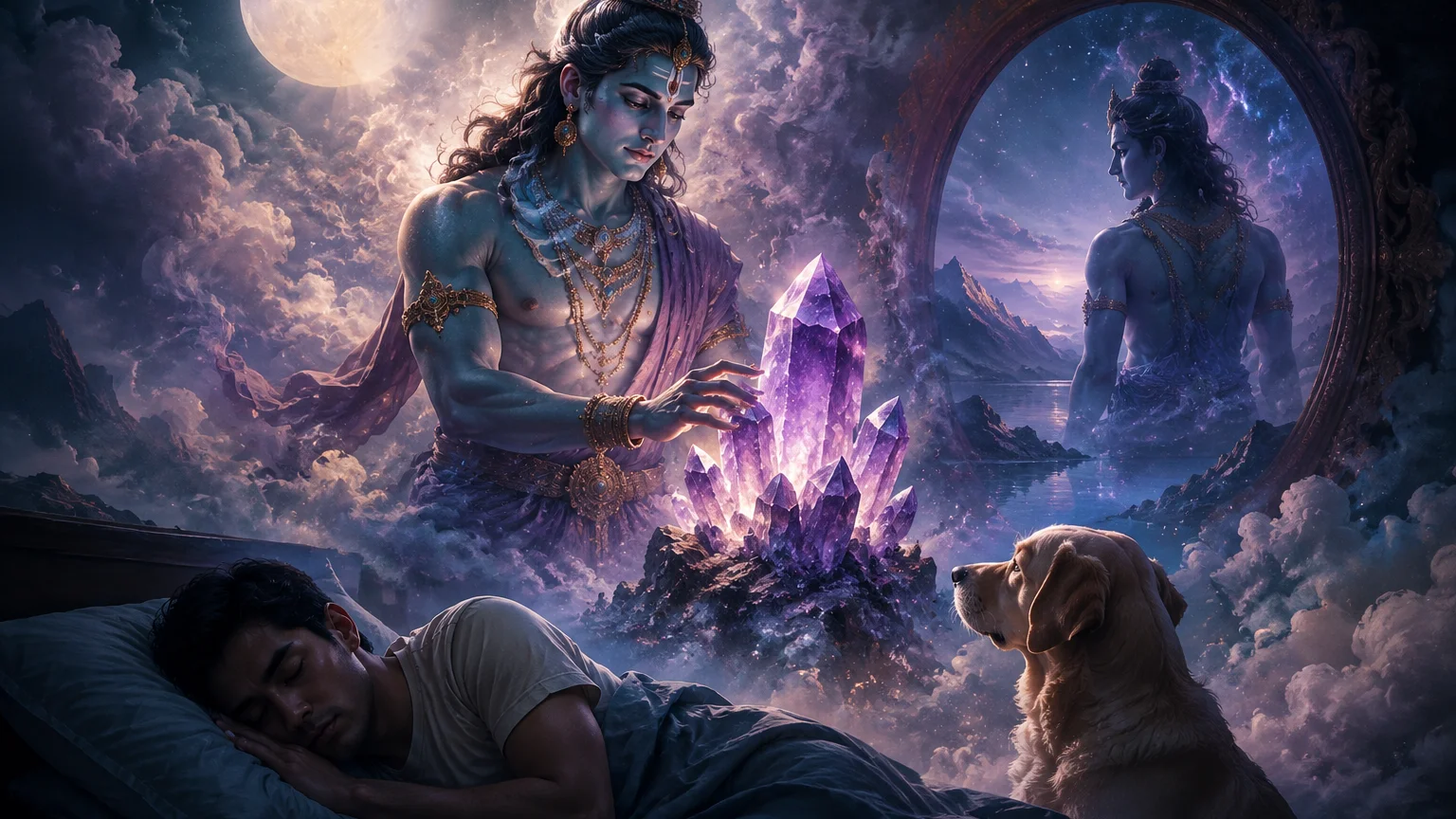 Dream journal scene for spiritual meaning of dog bite in dream hindu with calming crystals