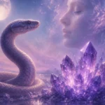 Dream journal scene for snake dream spiritual meaning with calming crystals