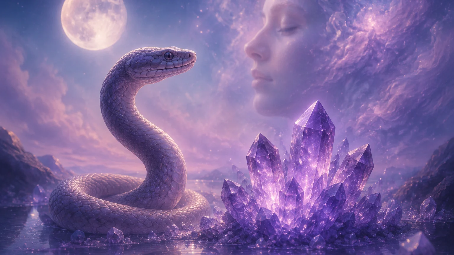 Dream journal scene for snake dream spiritual meaning with calming crystals
